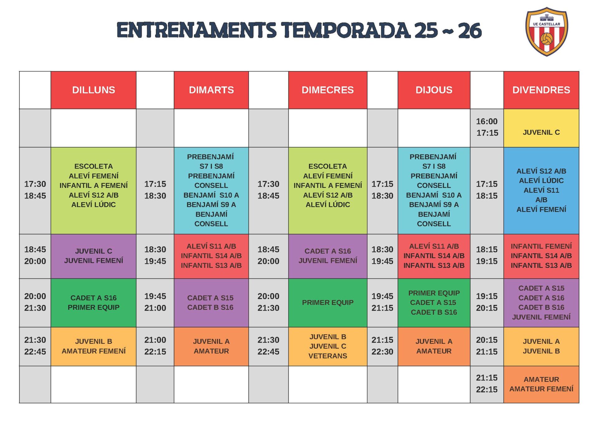 HORARI ENTRENAMENTS UE CASTELLAR 25-26
